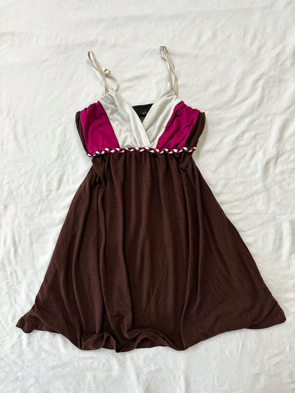 y2k babydoll mini dress — brown pink colorblock cami dress by Hypnotik L - XL